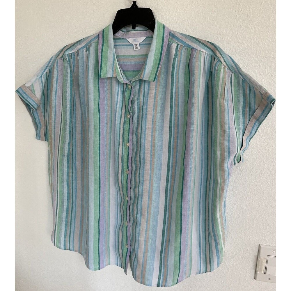 Time And Tru Pastel Striped Linen Blend Button Down Blouse Plus Sz XXXL 22